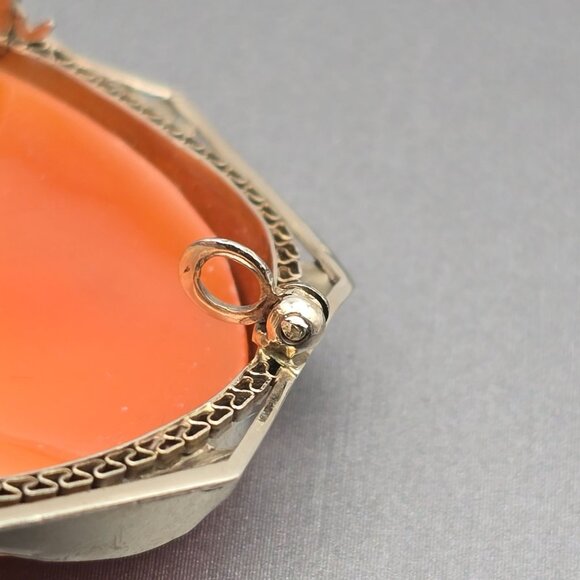 Antique 14K White Gold Cameo Brooch/Pendant 2" Filigree Frame 13.72g 44x36mm - Picture 15 of 16